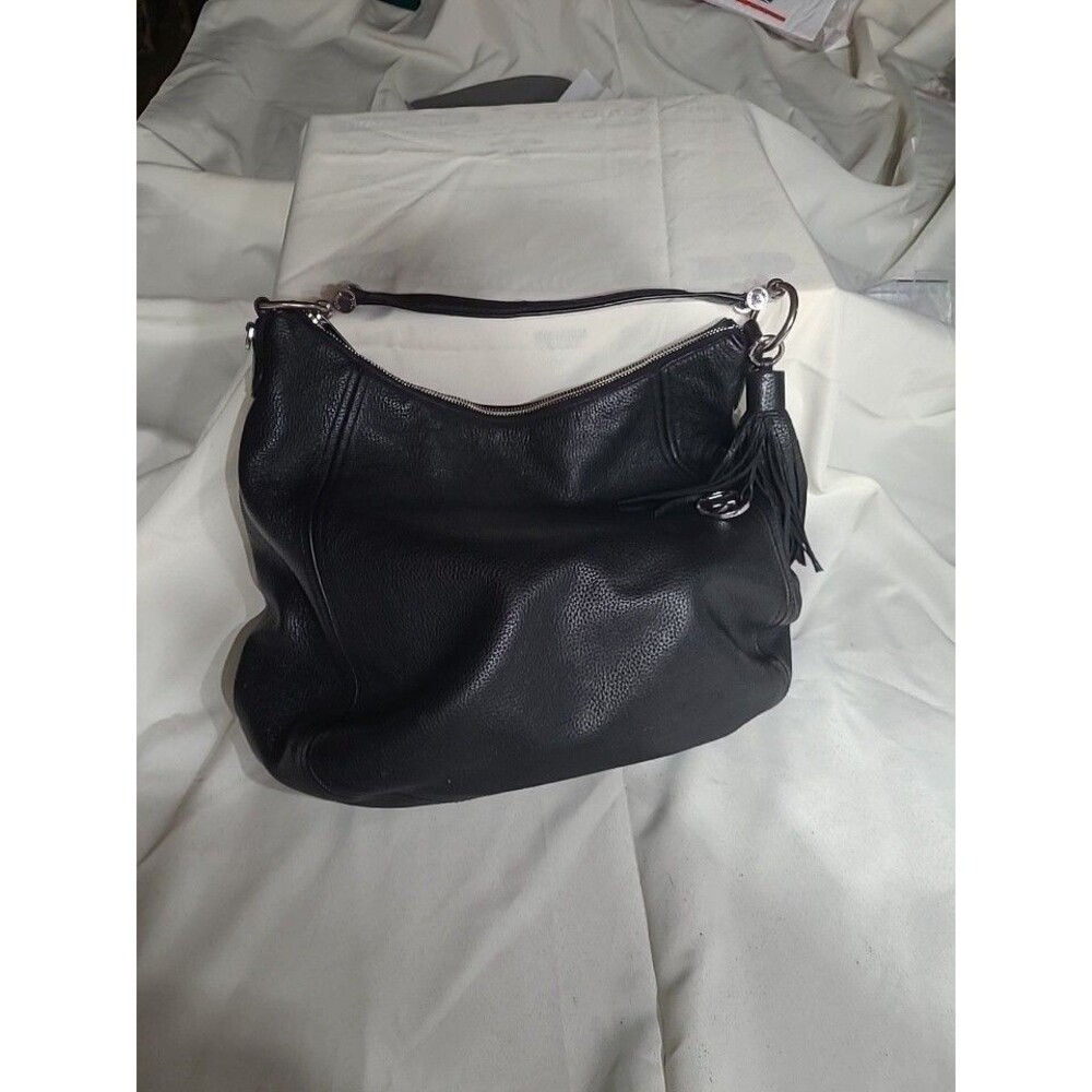 Michael Kors Black Hobo Tassel Logo Bag W/charm Large Bag Exterior Pocket